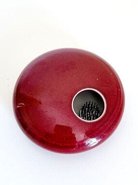 GIBBS IKEBANA POTTERY 2009 FLOWER FROG VASE MAROON RED